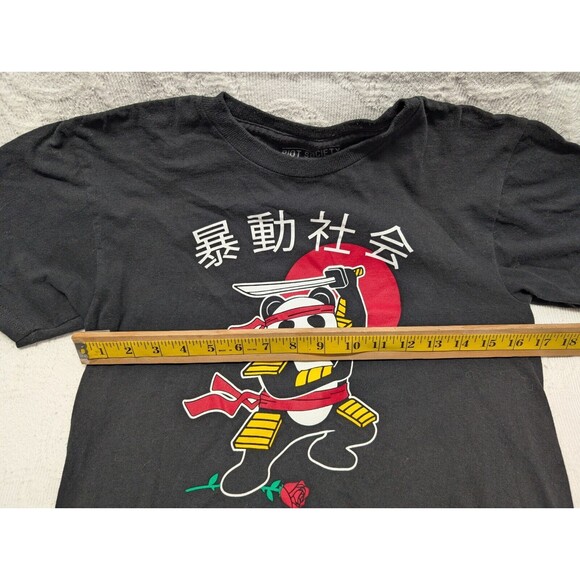 Riot Society Black Graphic T-Shirt Medium Panda Samurai Rose Rising Sun Japanese - Picture 7 of 7